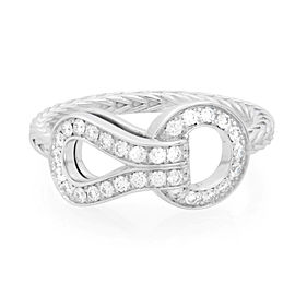 Cartier Agrafe 18K White Gold Diamond Ladies Ring 0.23cttw Size 52