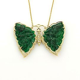 Vintage Diamonds & Jade Large Butterfly 18k Gold Pendant & Chain Necklace