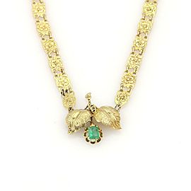 Victorian Emerald 14k YGold Flower & Leaf Pendant Floral Link Necklace