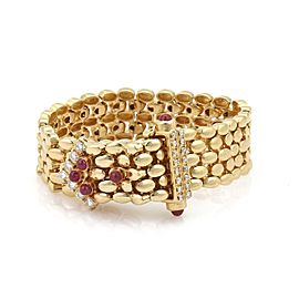 Vintage 1.90ct Diamond & Ruby 14k Yellow Gold Panther Link Belt Bracelet