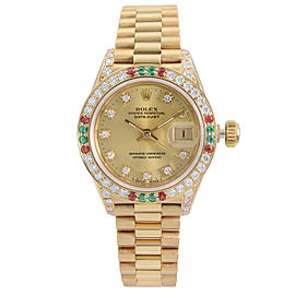 Rolex Datejust 26mm 18k Yellow Gold Custom Diamond Bezel ladies Watch