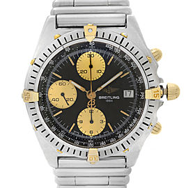 Breitling Chronomat 18k Yellow Gold Steel Black Dial Automatic Mens Watch B13047