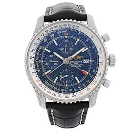 Breitling Navitimer 46mm Chronograph GMT Steel Blue Dial Automatic Watch
