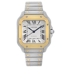 Cartier Santo 35mm 18k Gold Steel White Dial Automatic Mens Watch