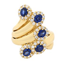 Rachel Koen Blue Sapphire Diamond Cocktail Ring 18K Yellow Gold Size 6