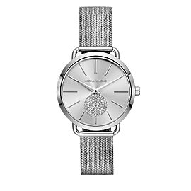 Michael Kors Portia 37mm Steel Silver Dial Mesh Ladies Quartz Watch