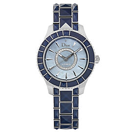 Christian Dior Christal Steel Blue MOP Diamond Dial Automatic Watch