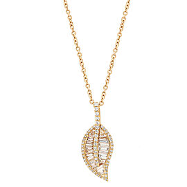 1.30Cttw Baguette and Round Cut Diamond Leaf Pendant Necklace