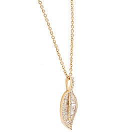 1.30Cttw Baguette and Round Cut Diamond Leaf Pendant Necklace 18K Yellow Gold