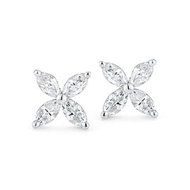 Rachel Koen Marquise Diamond Flower Stud Earrings 18K White Gold