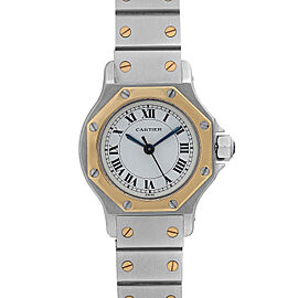 Cartier Santos Octagon 18K Gold Steel White Dial Ladies Automatic Watch