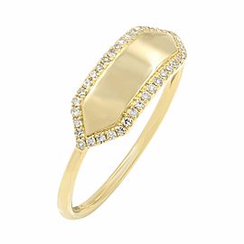 Diamond Name Plate 14K Yellow Gold Engravable Ring 0.11cts Size 7