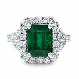 Rachel Koen 18K White Gold Green Emerald Diamonds Engagement Ring Size 6.75