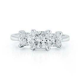 Three Stone Princess Cut Diamond Engagement Platinum Ring 1.37