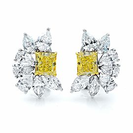 18K White Gold Fancy Yellow and White Diamonds Huggies Earrings 9.08cttw