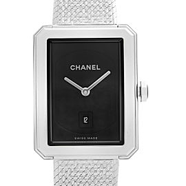 Chanel Boyfriend 27mm Tweed Motif Steel Black Dial Quartz Ladies Watch H4878