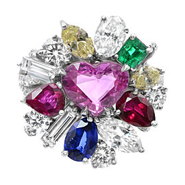 Platinum Multi-Colored Gemstones & Diamonds Cocktail Ring 5.37Cttw Size 6.25