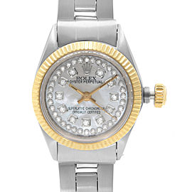 Rolex Oyster Perpetual Gold Stainless Steel Diamond MOP Dial Ladies Watch