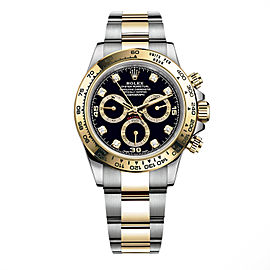 Rolex Cosmograph Daytona 40mm 18K Gold Steel Diamond Black Dial Watch