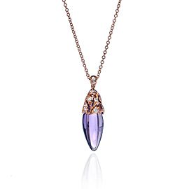 Luca Carati 18K Rose Gold Purple Amethyst & Diamond Pendant Necklace 0.17Cttw