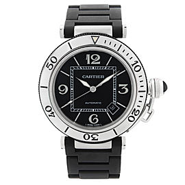Cartier Pasha Seatimer Stainless Steel Black Dial Rubber Mens Watch W31077U2