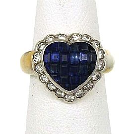 Elegant 2.1ct Diamond & Sapphire 18k Two Tone Gold Heart Ring Size 5.25