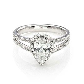 New Pear Cut 1.00ct Solitaire D SI2 Diamond w/Accent 18k Gold Ring GIA Cert
