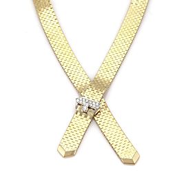 Vintage Diamond 14k Gold Belt & Buckle Crossover Pendant Belt Necklace