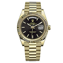 Rolex Day-Date 40 18K Yellow Gold Index Black Diagonal Motif Dial Watch