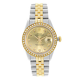 Rolex Datejust Vintage 18k Gold Steel Custom Diamond Dial Automatic Watch
