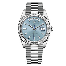 Rolex Day Date 40 Platinum Icy Blue Diamond Baguette Dial President Watch