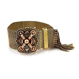 Victorian 14k Two Tone Gold Belt & Buckle Weave Tassel Bracelet