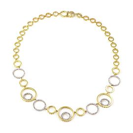 Modern 1.40ct Diamond 18k Two Tone Gold Fancy Circle Link Necklace