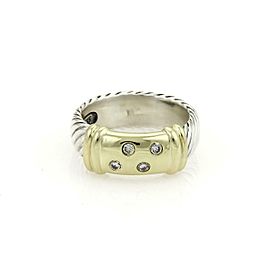 David Yurman Diamond Sterling Silver 14k Yellow Gold Cable Band Ring Size 6