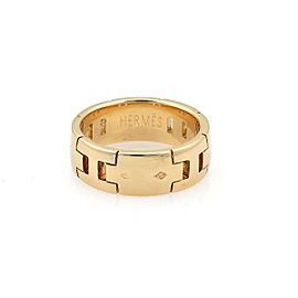 Hermes "H" Logo 18k Yellow Gold 6.5mm Wide Band Ring Size 51-US 5.5