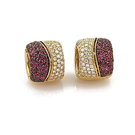18k Yellow Gold 5.12ctw Diamonds & Rubies Wide Huggie Earrings