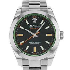 Rolex Milgauss Steel Black Dial Green Crystal Automatic Mens Watch