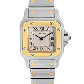 Cartier Santos Galbee 24mm 18k Gold Steel Beige Dial Ladies Quartz Watch 1057930