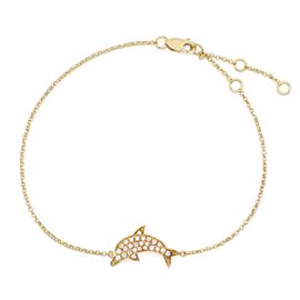 Rachel Koen Diamond Dolphin Chain Bracelet 18K Yellow Gold 0.20cttw