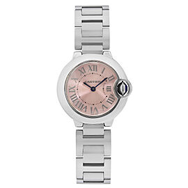 Cartier Ballon Bleu 28mm Steel Pink Roman Dial Ladies Quartz Watch W6920038
