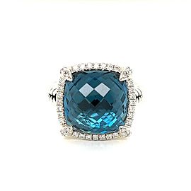 David Yurman Chatelaine Diamond Bezel Hampton Blue Topaz 14mm Sterling Ring