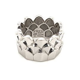 Fred of Paris Une Ile D'or 18k White Gold 12mm Wide 3 Tier Crown Band Ring - 52