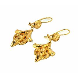Vintage 21k Gold Diamond Cut Design Floral Drop Dangle Earrings