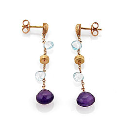 Amethyst Blue Topaz Bead 18k Rose Gold Dangle Earrings