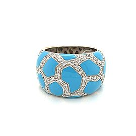 Roberto Coin Diamond Turquoise Mosaic 18k Wide Gold Wide Dome Band Ring