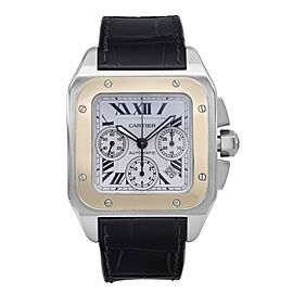 Cartier Santos Steel Chronograph Silver Dial Automatic Mens Watch