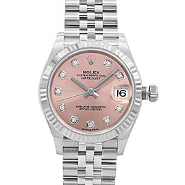Rolex Datejust 18K White Gold Steel Pink Diamond Dial Ladies Watch