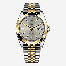 Rolex Datejust 41 Gold Steel Silver Dial Smooth Jubilee Automatic Watch