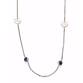 Gucci Amethyst Sterling Silver Hearts & Dots Long Chain Necklace