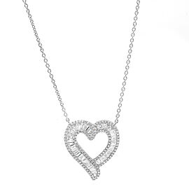 Rachel Koen 2.12Cttw Baguette & Round Diamond Heart Cut Out Pendant Necklace